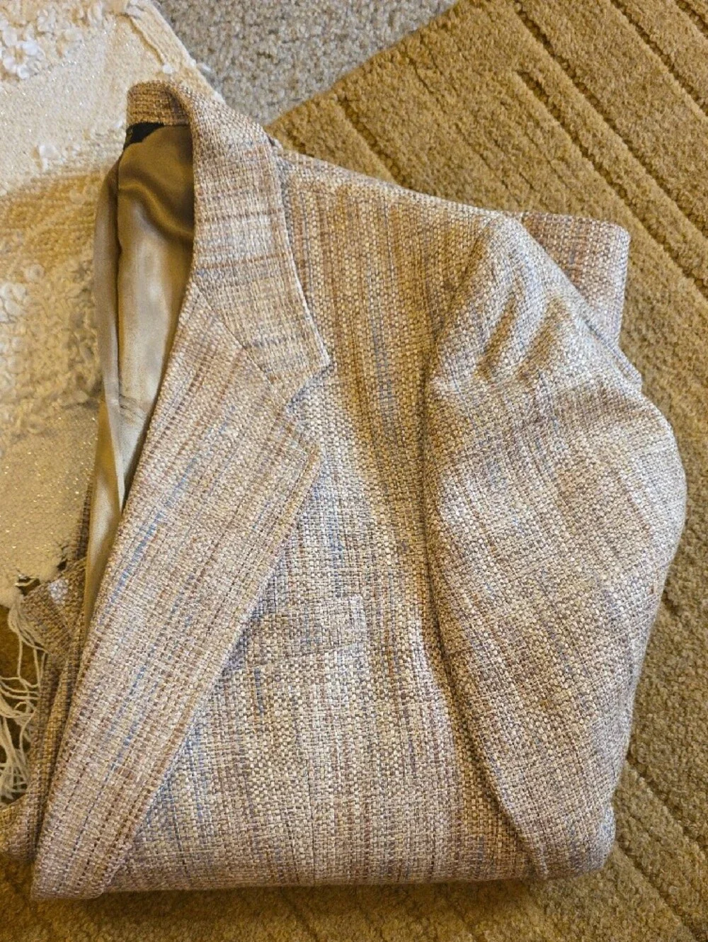 Men's Textured Silk Weave Beige-Brown Blazer See Measurements VTG